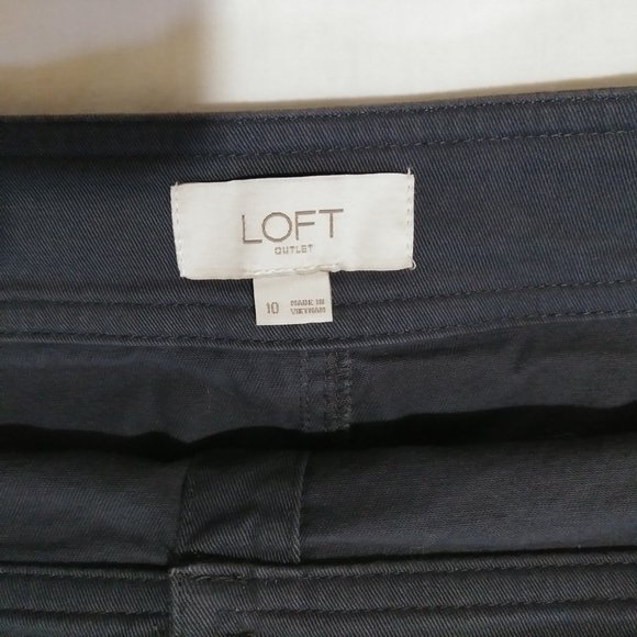 LOFT Outlet Dark Charcoal Grey Khaki Cotton Mini Skirt Button Front Womens Sz 10 - Picture 4 of 5